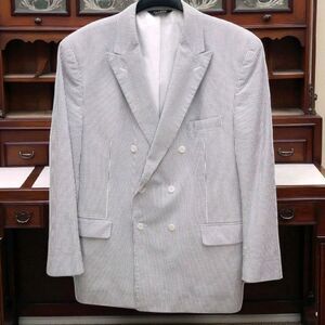 Jos A Bank Seersucker Stays Cool Blazer Mens 48R Blue White Striped Sport Coat
